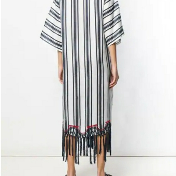 TORY BURCH  EMBROIDERED STRIPED LINEN-GAUZE KAFTAN - Picture 4 of 7